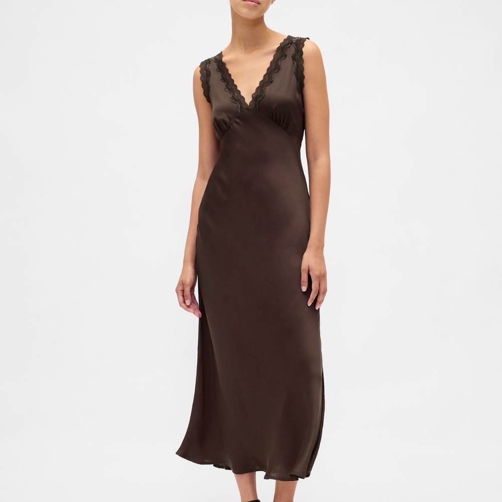 GAP Satin Lace Trim V-neck Maxi Slip Dress - Picture 5 of 9